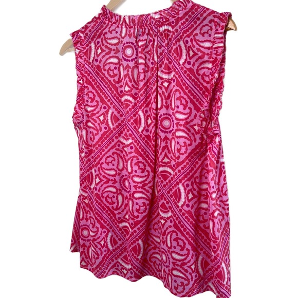Vineyard Vines Pink Paisley Pattern Ruffled Sleeveless Tie Neck Blouse Women's L - Picture 5 of 8